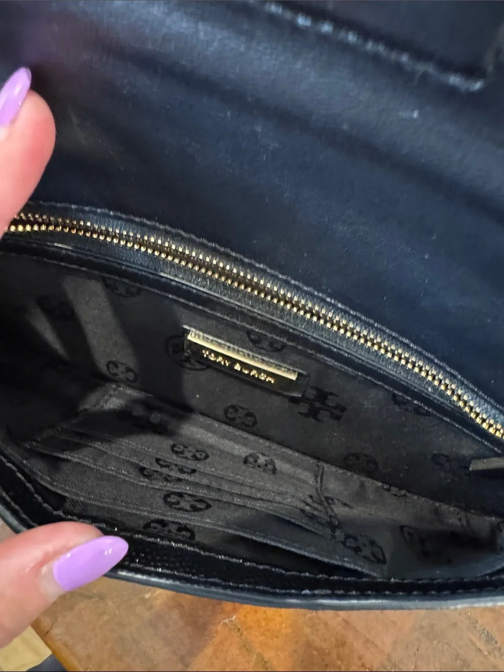 Tory Burch Black Leather Chain Crossbody with Gold Hardware